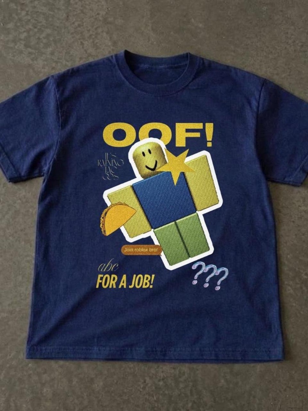 Gildan Navy Roblox-Inspired "OOF!" Graphic Tee with Yellow & Green Accents